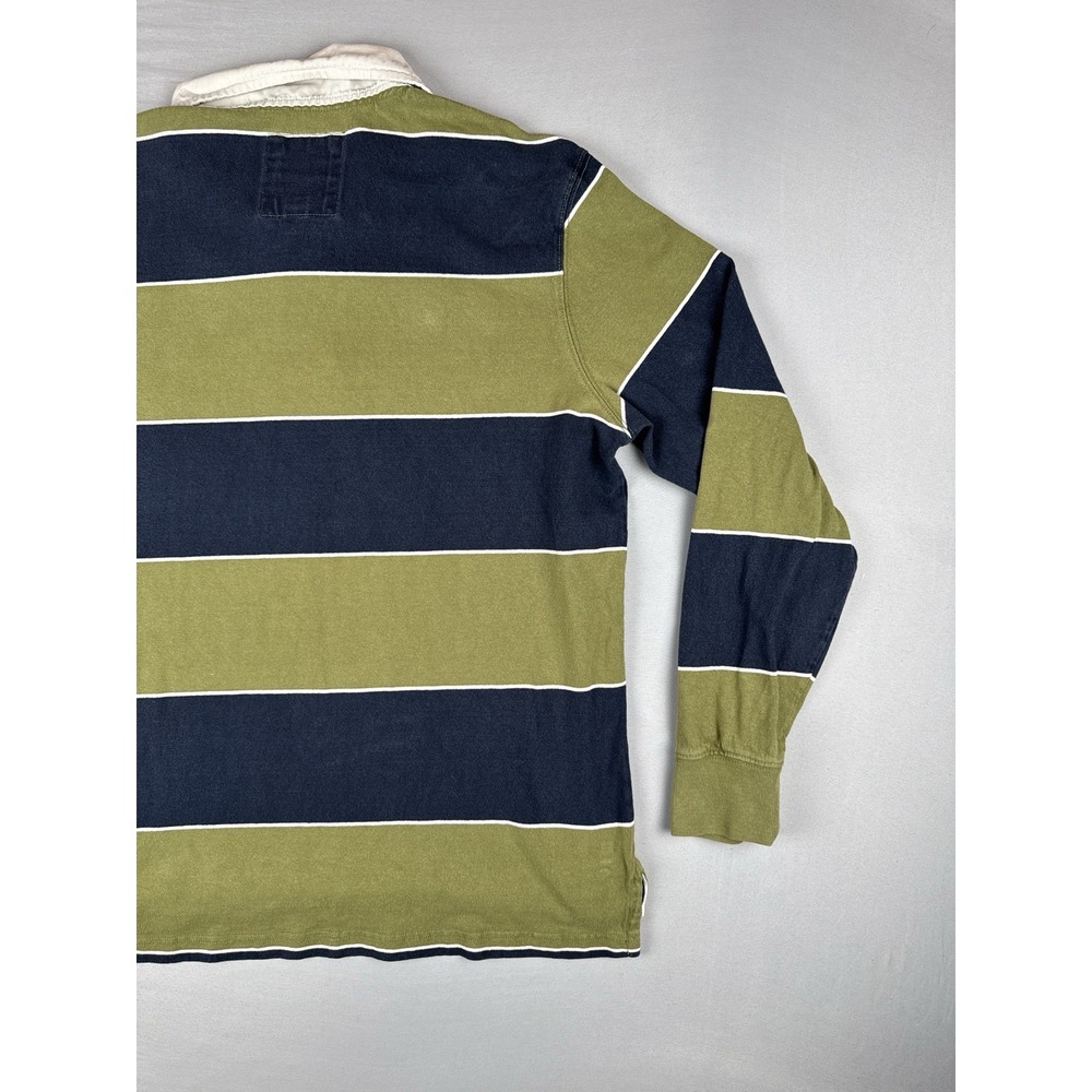 Lands' End Rugby Shirt Mens Large Green Blue Striped Long Sleeve Cotton - Picture 10 of 16